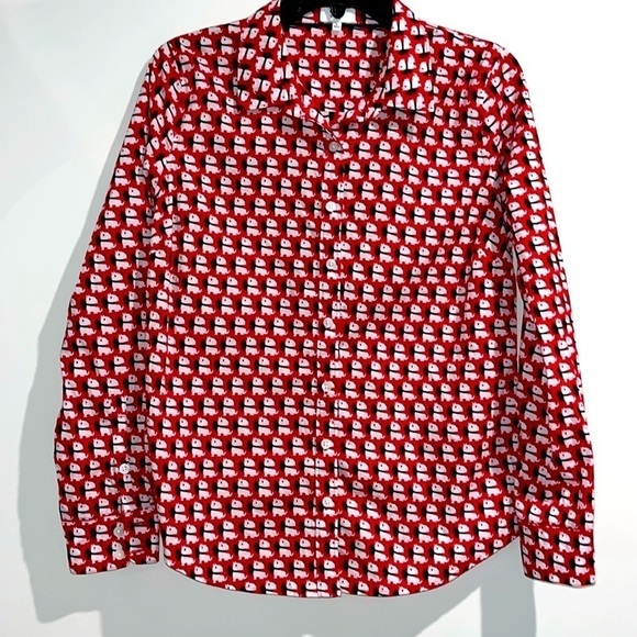 Crown & Ivy red black white schnauzer dog button down top. Size small. - Picture 1 of 6